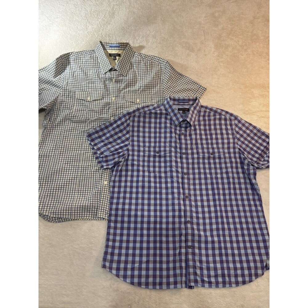Banana Republic Men's XL Short Sleeve Shirts Plaid Blue Button Down Set Of 2